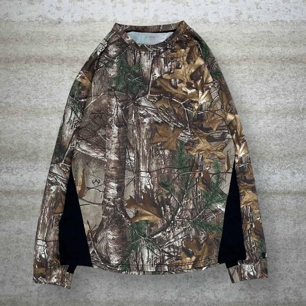 Vintage 90s Realtree Shirt Mens L Hunting Camo Polyester Long Sleeve Woodland